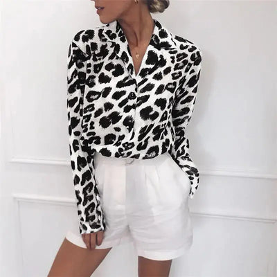 Leopard Print V-Neck Chiffon Top for Women EXCHANGE THRIFT