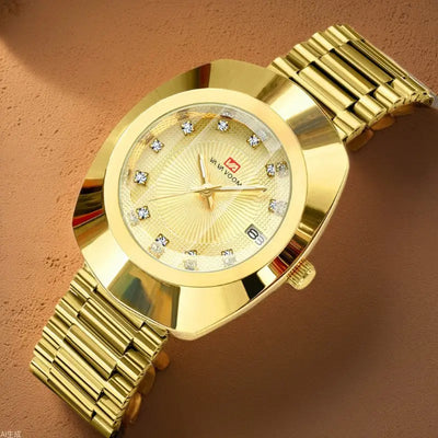 Gold Quartz Diamond Waterproof Couple Watch null